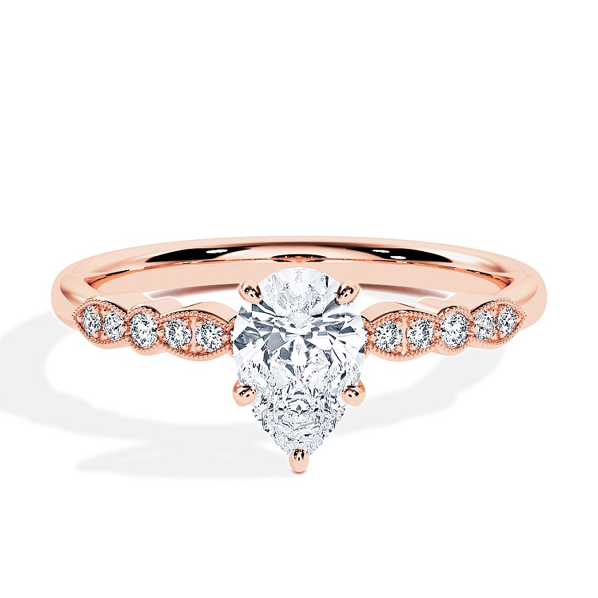 Anillo de compromiso Oro rosa 9kt - 0.44 kt Diamantes - Modelo N°3019 Pera, Piedra lateral, Recortado